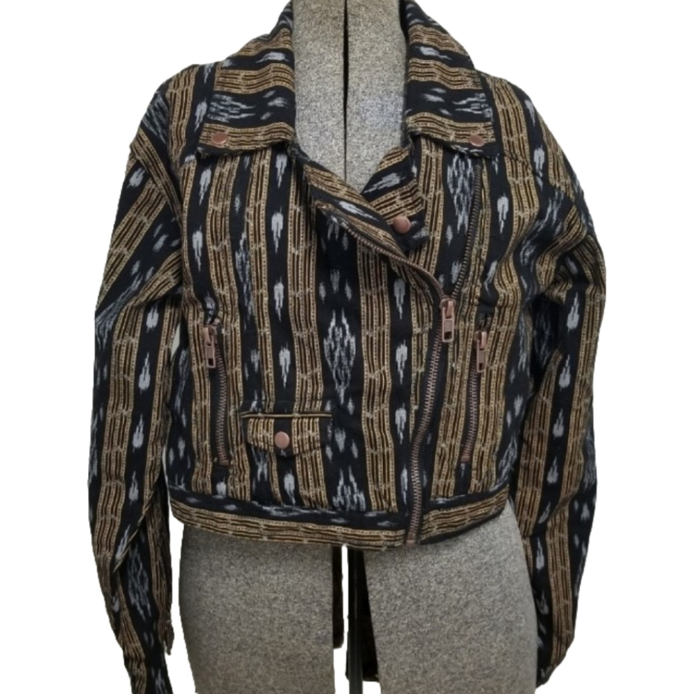 Urban Outfitters Ikat Moto Jacket – Cropped Boho Biker Style Size Large